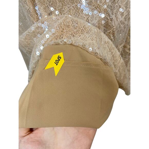 LPA Aniella Sequined Lace Gown Rosette One Shoulder Formal Party Champagne S - Picture 8 of 16